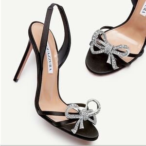 New Aquazzura Babe Crystal Bow Heel Sandals